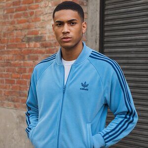 VTG 80s adidas ATP Keyrolan Track Jacket USA Made Light Blue Trefoil Streetwear